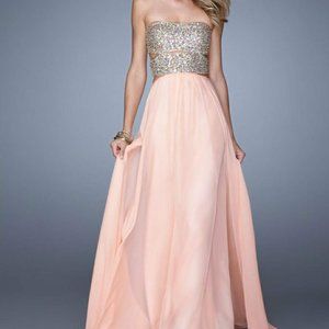 La Femme Strapless Gown- Apricot NWT Size 4